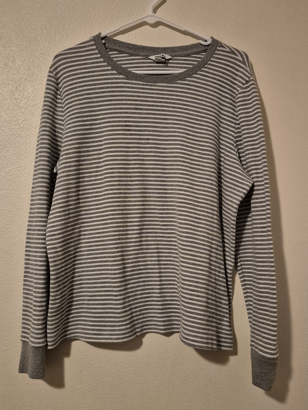 Eddie Bauer Gray & White Striped Crewneck Sweater